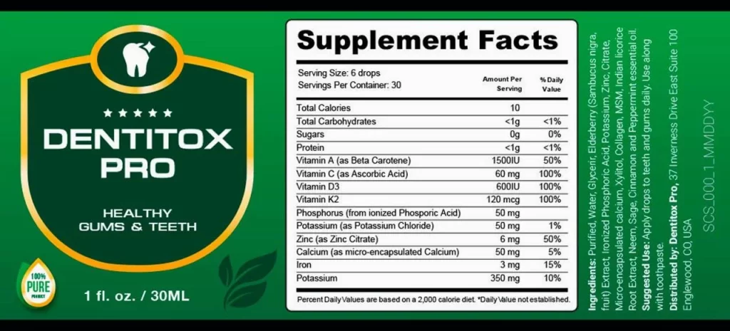 dentitox pro ingredients